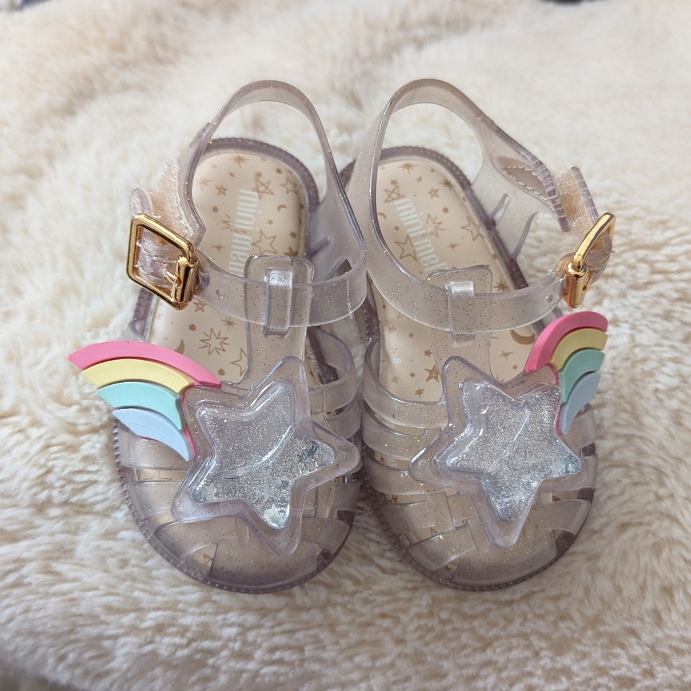 Mini Melissa Jelly Sandals with Star and Rainbow Accents Size 5